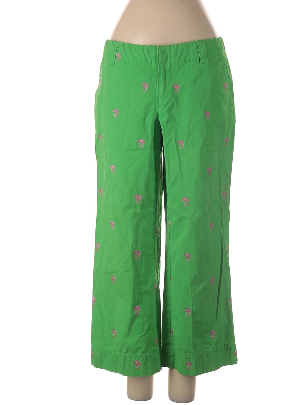 Lilly Pulitzer Green Pants with Pink Embroidered Palm Trees